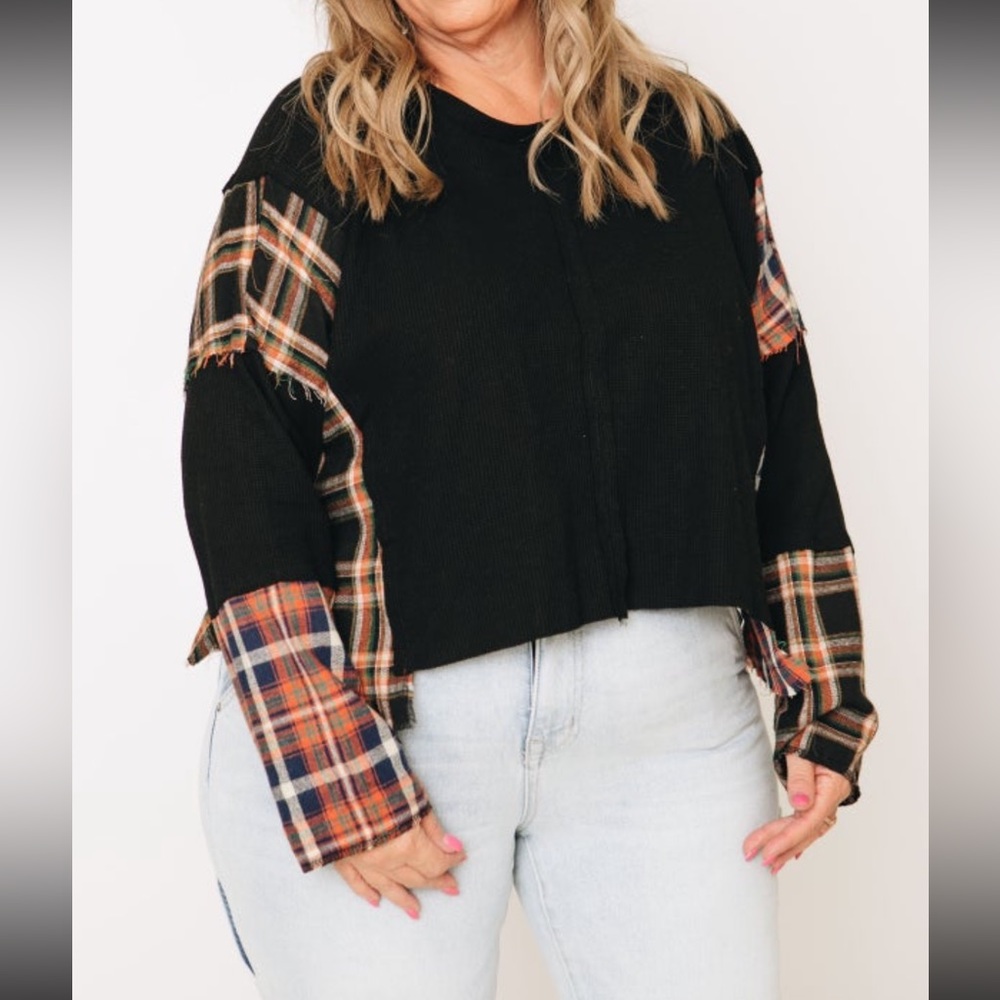 Nwot Entro Patchwork Flannel Top - image 1